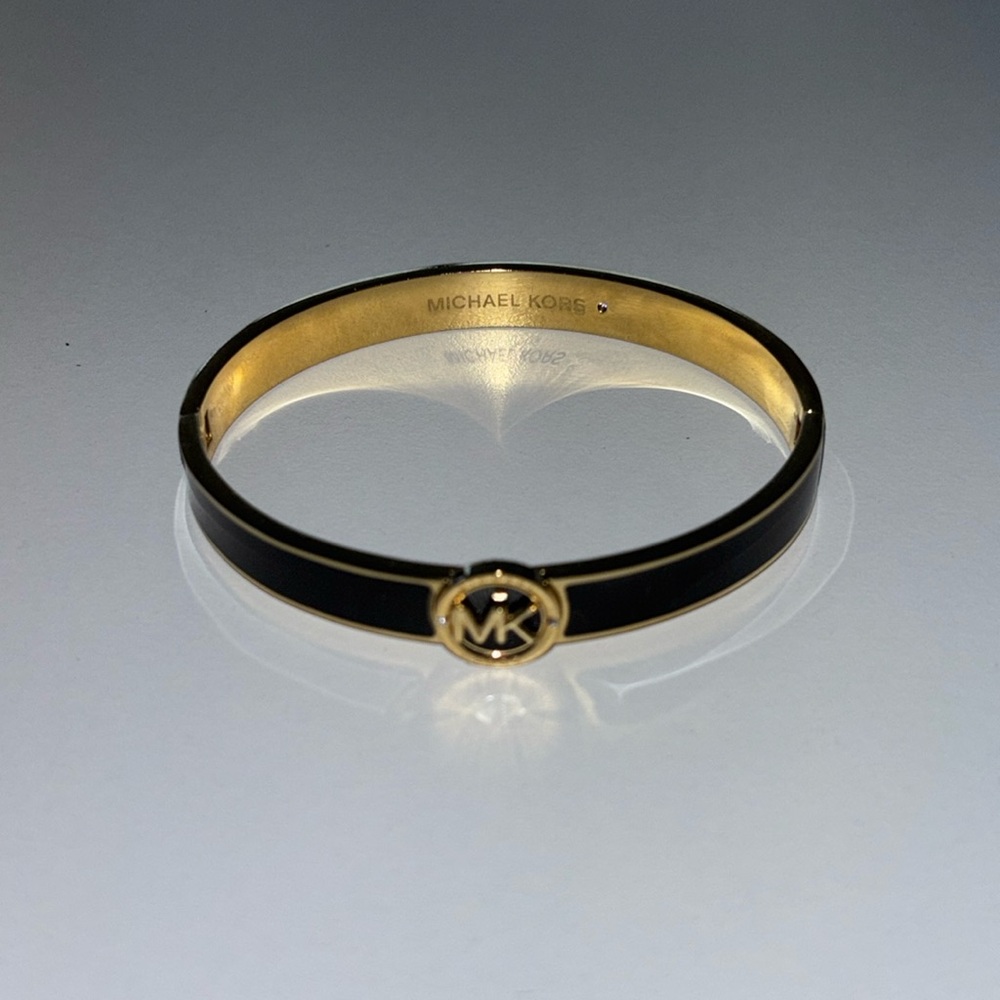 Michael Kors Enamel MK Logo Bangle Bracelet - Gold/Black